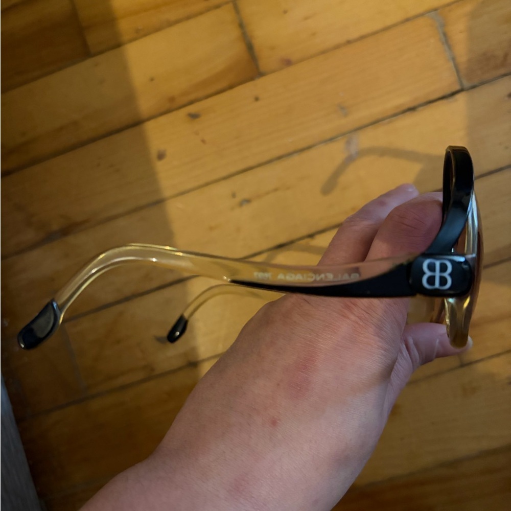 Vintage 1970s Balenciaga oversized Black and Gold Sunglasses 7697